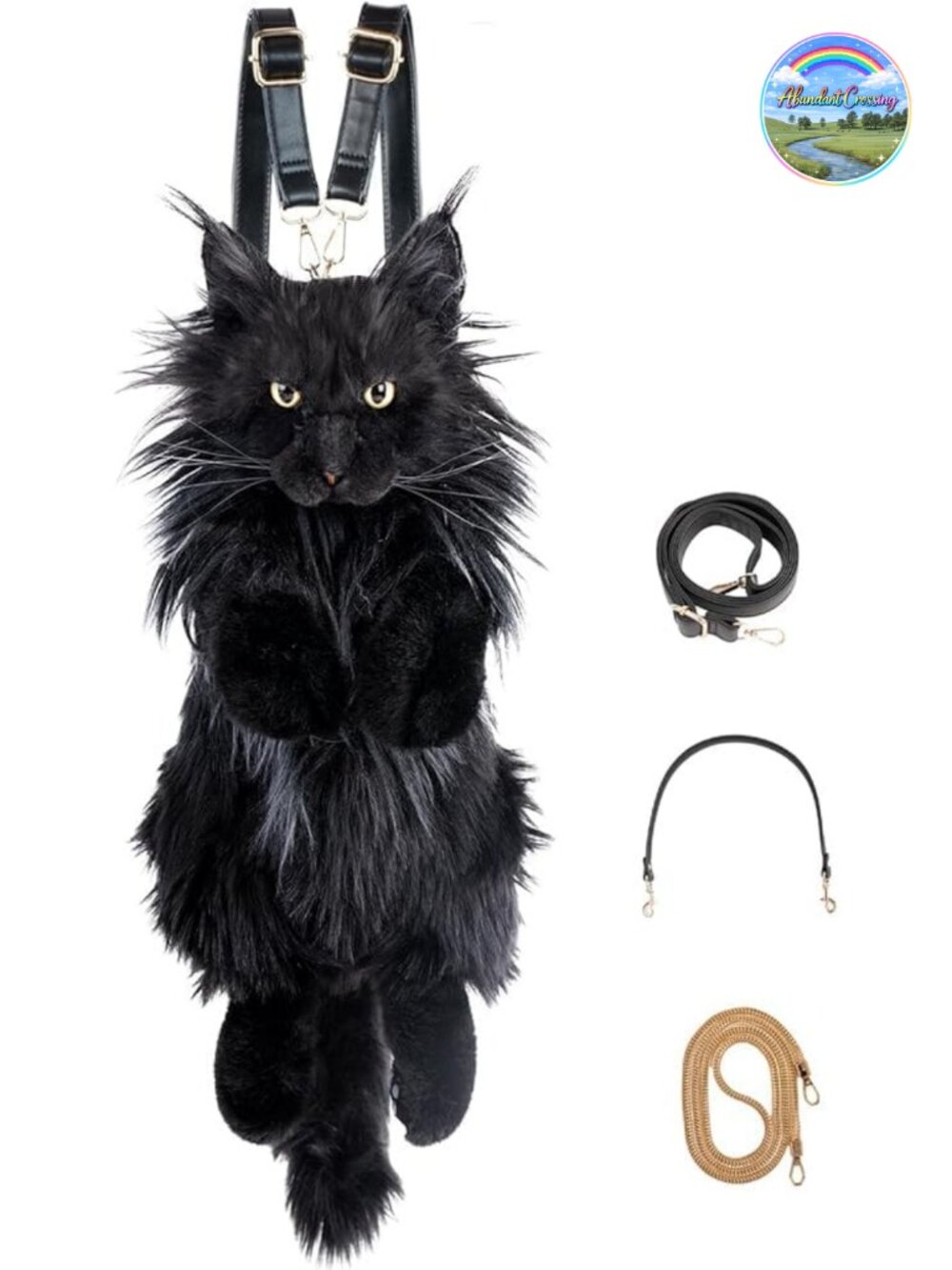 Realistic Black Cat Plush Backpack, Soft Stuffed Animal Handbag with Adjustable